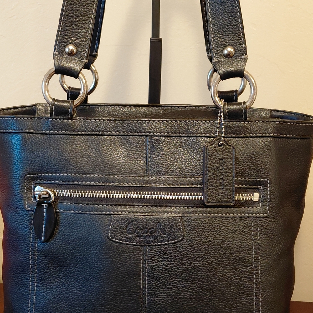 Coach Penelope Black Pebbled Leather Tote - Picture 5 of 12
